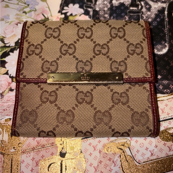 Gucci Marmont Signature GG Wallet Brown Leather Trim And Tan Canvas in Bag EUC 🚩 - Picture 2 of 10